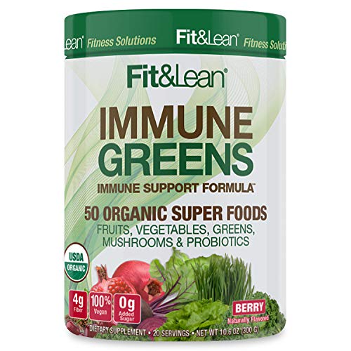 Fit & Lean Immune Greens Powder Organic Super Food NonGMO Natural Vegan Shake Berries, Berry, 1 Count