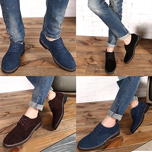 Image of Men's Suede Classic Oxfords Casual Lace Up Low-Top Dress Shoes British Business Wing Tip Formal Shoes