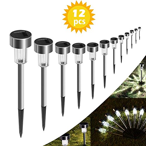 Amaza LED Lampe Solaire Exterieur, Kit 12pcs Jardin Lumière Extérieure, Etanche IP44 Lampes Solaires Exterieures pour Jardin, Extérieur, Chemin, Allé, Patio, Pelouse (12pcs)