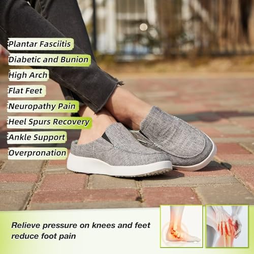 OrthoComfoot Women's Orthopedic Slip-On Loafers Walking Shoes: Comfortable Arch Support Slippers for Plantar Fasciitis, Casual Canvas Orthotic Mule Clogs for Foot Heel Pain Relief4