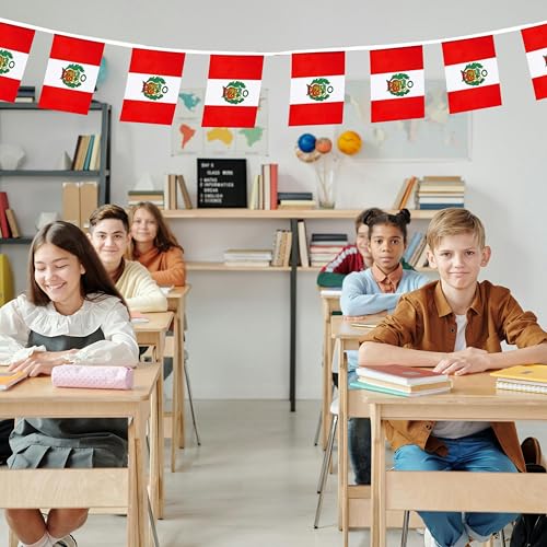 Image of Peru Flags Peruvian String Flag Banners for Patriotic Events Independence Day Sports Bars Inside Outside Decorations 33 Feet 30 Flags