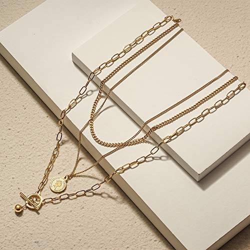 Gold Coin Necklace for Women Vintage Carved Coin Pendant Necklace 14K Gold Plated Chain Choker Queen Elizabeth Round Pendant Gold Layered Necklace for Women4