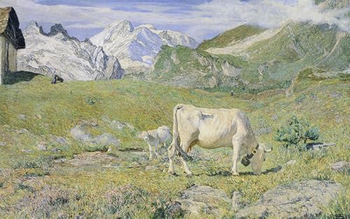 Pascoli primaverili carteles con acabado lienzo retro de Giovanni Segantini 60x90