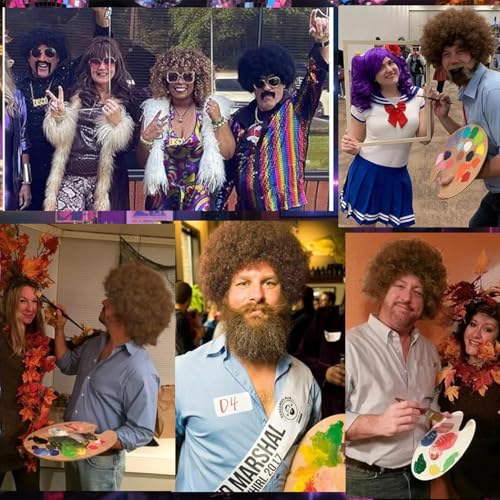 Image of 70s 80s Afro Wig for Men Women, Afro Costume Wig, Perfect for Halloween, 70s Themed Party, Disco Party, Cosplay Bob Ross Costume (Light Brown)