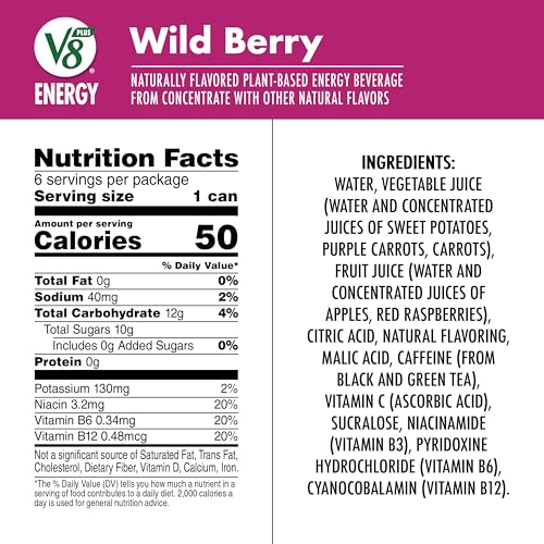 Image of V8 +Energy Wild Berry Juice Energy Drink, 8 fl oz Can (24 Pack)