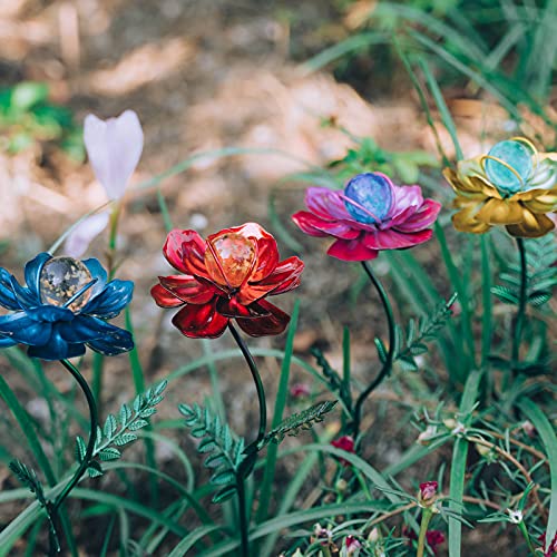 Viveta 4 Pack Flower Garden Stakes Decor, 12.9 Inch Metal Flowers Outdoor Decor Waterproof Metal Flower Sticks For Patio, Lawn, Yard Decorations #TOP1