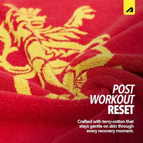 Image of Boldfit X Royal Challengers Bengaluru RCB Official Merchandise Bath Towel 100% Cotton Lightweight Soft & Absorbent Large Shower Towel for Gym, Sports, Bath, Beach & Pool Red (70 x 140 cm)