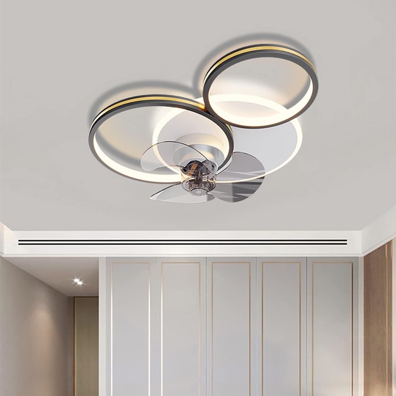 YUEGOO Fans with Ceiling Lights Silent 3 Speed Fan with Remote Control Led Dimmable Ceiling Lights with Timer for Living Room Bedroom Dining Room Fan Lighting 49W