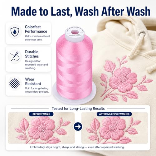 Image of Simthread 5500Yds /5000M 40WT Polyester Embroidery Thread Md Rose Pink S074 | Large 5000M spool feeds smoothly with stable 40WT polyester thread for home and commercial embroidery machines.