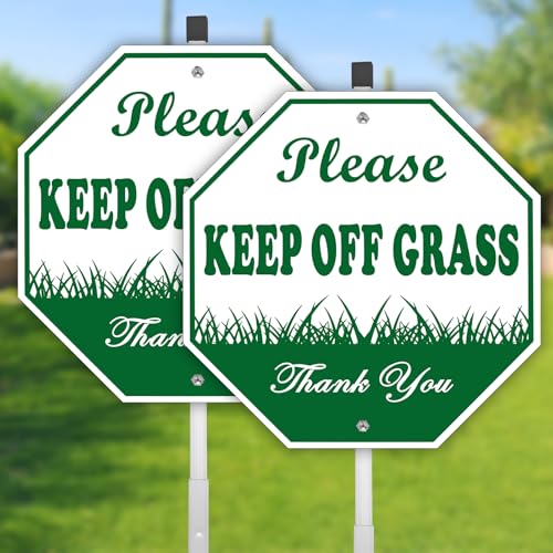 Keep Off Grass Sign 2 Pack Please Be Respectful 10 x 10 Rust Free Reflective Aluminum Metal Sign With 28 Long Metal Stake Fade Resistant Waterproof Easy to Mount For Outdoor Yard
