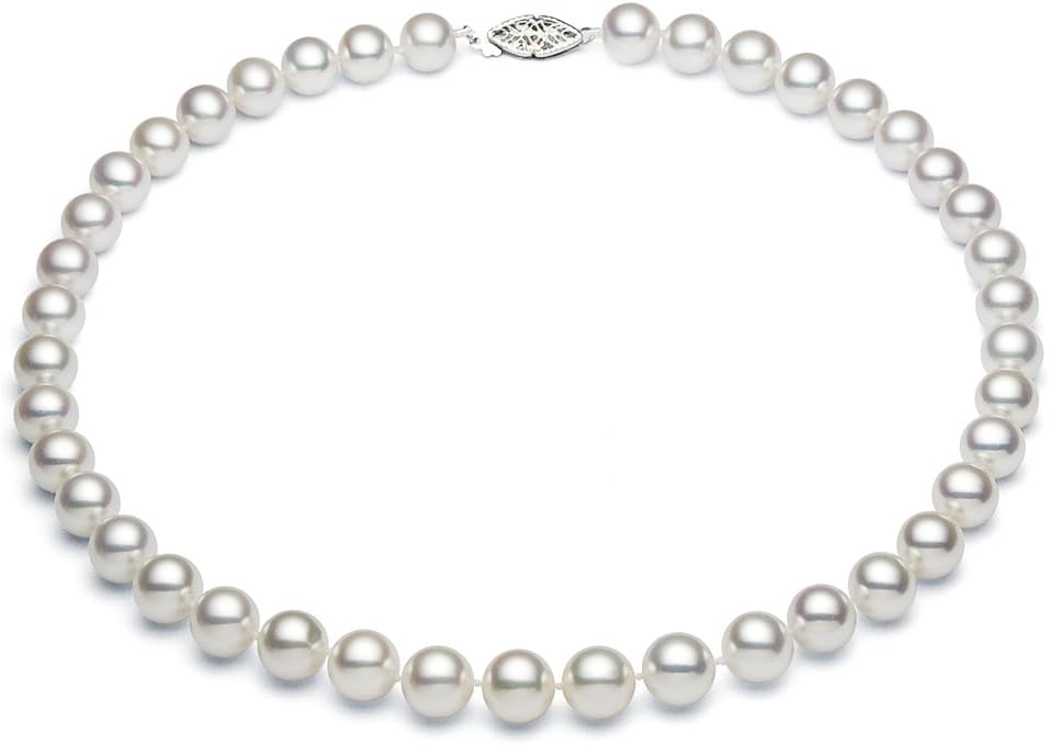 8-8.5mm Striking White Freshwater Cultured Pearl Necklace AA+ Quality with Beautiful Sterling Silver Clasp, 20"