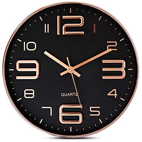 Bernhard Products Black Wall Clock - 12 Inch Rose Gold Silent Non Ticking Quality Quartz Battery Operated Easy to Read Decorative Modern Design for Home/Office/Kitchen/Bedroom/Living Room Cover