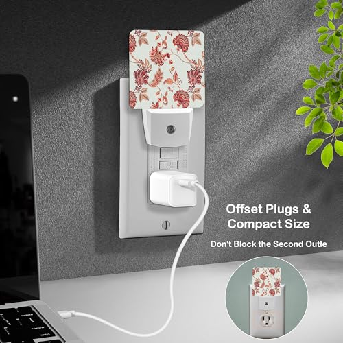 Image of LED Night Light Lamp with Smart Sensor Dusk to Dawn Sensor,Ethnic Floral Pattern Night Light Daylight White,0.5W Plug-into Wall for Adults,Bedroom,Bathroom,Hallway,Kitchen