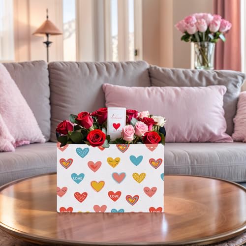 Image of Cute Heart Valentine's Day Basket Gifts Empty Storage Basket for Kid and Baby Room Decor (Colorful Heart)