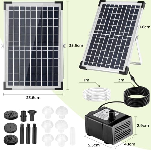 Clevich Solar Teichpumpe 12W, Solar Springbrunnen für Außen, DIY Brunnen, mit 1M Wasserleitung, 9 Düsen, 3,25M Kabellänge, für Fischteiche, Kleine Teiche, Wasserfälle, Blumentöpfe, Dekorationsbrunnen