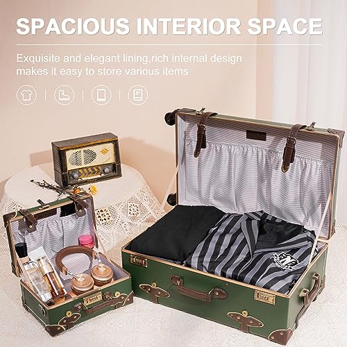 urecity Vintage Luggage Sets of 3 Piece - Hardside Lightweight Spinner Suitcases - Retro Travel Set includes Under Seat Train Case, Cosmetic Train Case, Army Green3