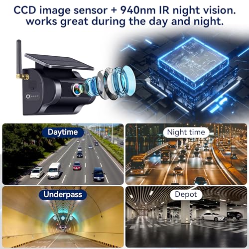 Image of Wireless Backup Camera Solar Magnetic: WiFi Cordless Scratch-Free Hitch Trailer Truck Rear View Camera HD 1080P No Drilling Small RVs Car Reverse Cam Night Vision Connect Phone - Wzbb V6