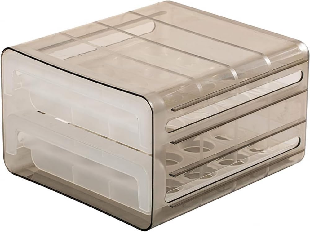 Egg Holder Organizer - Stackable Drawer Storage Box with Vents for Kitchen Fridge - Double-Layer Transparent Tray for Fresh Egg Storage