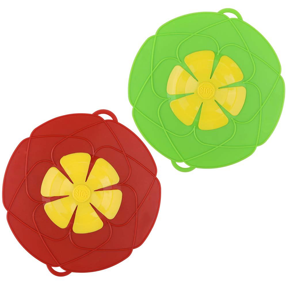 Spill Stopper 2-Pack Silicone Lid Cover and Boil Over Safeguard Multi-Function Kitchen Tool in Green and Red