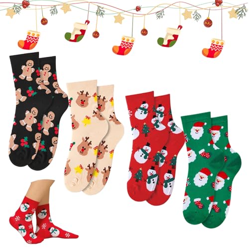 Quaverro Weihnachtssocken Set, 4 Paar Weihnachtssocken,...