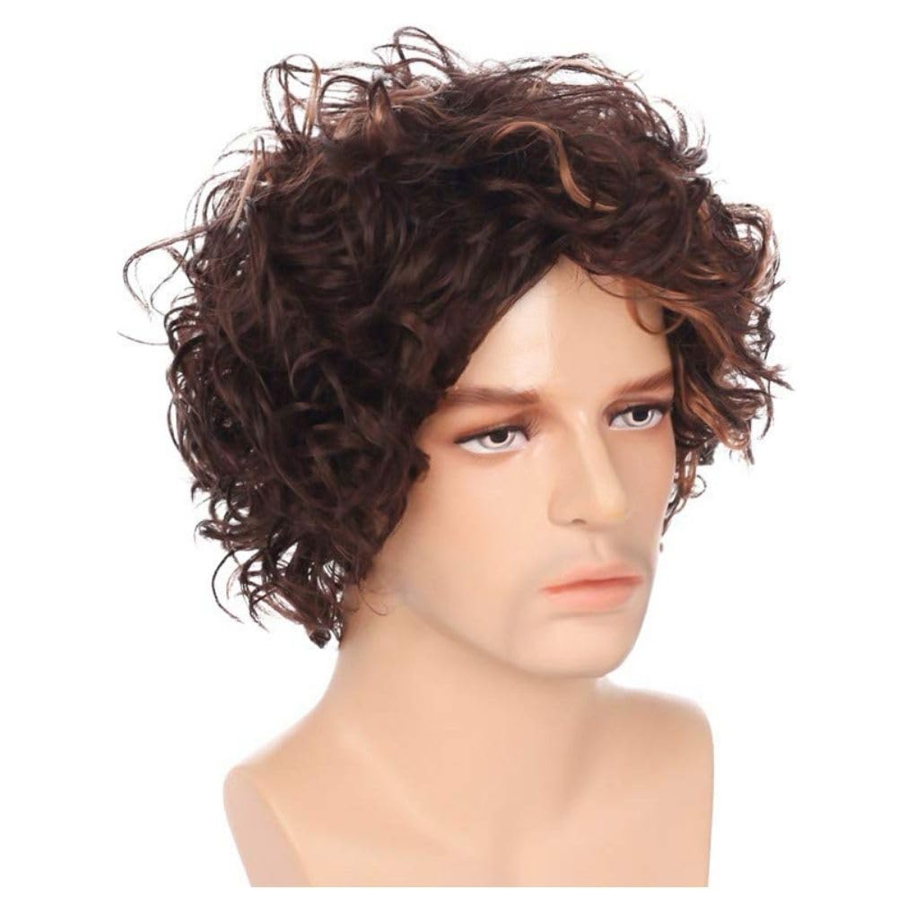 Siudus Brown Short Curly Wigs for Men Afro Fluffy Natural Looking Synthetic Fiber Male Hair Wig for Daily Cosplay Party Use - Image 3