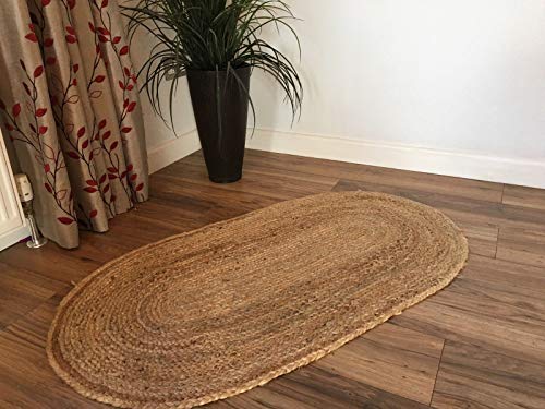 Second Nature Online Alfombra Trenzada Ovalada Dhaka Tejida a Mano con Yute Indio Natural 60cm x 90cm