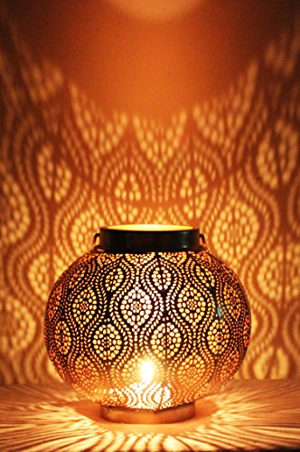 Orientalische Laterne aus Metall Bahadir Gold 22cm | orientalisches Marokkanisches Windlicht Gartenwindlicht… – Bild 6