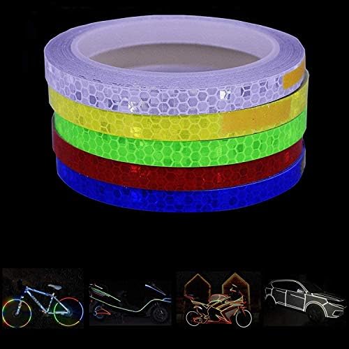 5 Colors Reflective Tape Outdoor Safety Warning Lighting Sticker, Waterproof Bike Reflector Adhesive Tape for Car, Bicycle, Motorcycle Rim Self-Adhesive DIY Decoration Reflector Decals