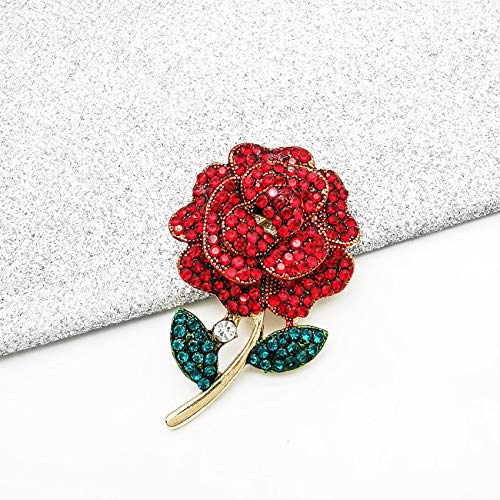Image of YOQUCOL Elegant Cubic Zirconia Crystal Rhinestone Red Rose Shape Brooch Pin for Women Grils