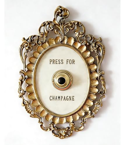 Press for Champagne Button Champagne Theme Gold Vintage Bells Decorative Metal Door Bell for Weddings Parties and Christmas Ornamental Plaque Doorbell