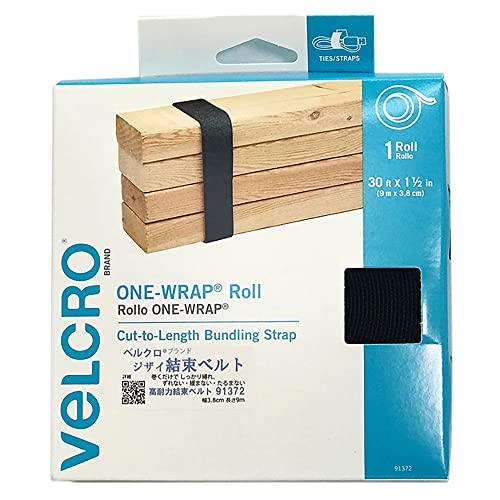 ベルクロ ブランド 高耐力 結束ベルト ワンラップロール 黒 3.8cm×9m 91372