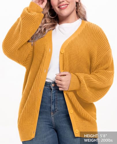 Image of QUALFORT Women's Oversized 100% Cotton Cardigan Sweater | Long Sleeve V Neck Button Down Open Front Knit Outerwear
