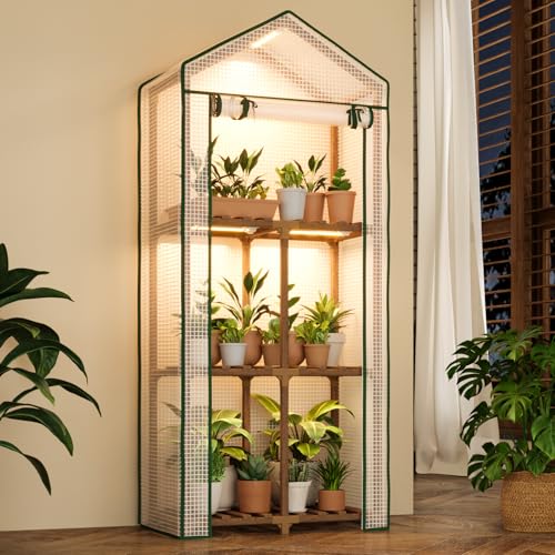Bamworld Mini Greenhouse with Grow Light Plant Stand...