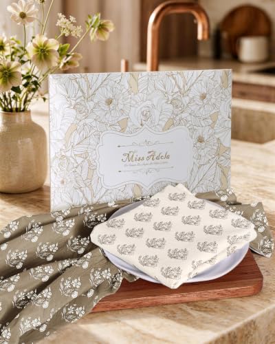 Image of Miss Adola 2 Pack 150GSM Flour Sack Kitchen Towels, Botanical Rhythm | 16 inchx26 inch, Lightweight, Lint-Free, Pure Cotton, Decorative, with Hanging Loop, Absorbent, Softer after Wash, Versatile