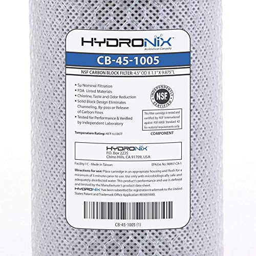 Hydronix CB-45-1005 Whole House or Commercial NSF Coconut Activated Carbon Block Water Filter, 4.5" x 10" - 5 Micron