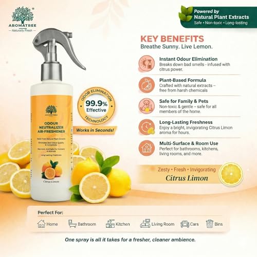 Image of Odour Neutralizer Air Freshener Spray - Citrus Limon Fragrance | Eliminates Bad Odours Instantly | Natural Plant-Based & Non-Toxic Formula | Long-Lasting Freshness for Home, Car & Office