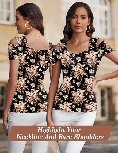 Image of Blingfit Cold Shoulder Tops Summer Tunic Shirts for Women T Shirts V Neck Short Sleeve Casual Tees Blouses 2026