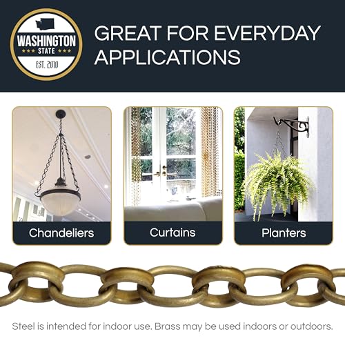 Image of RCH Hardware CH-24-AD-3 Decorative Solid Brass Chain for Hanging, Lighting-Round Welded Links (3 ft /1 Yard) (Acid Dipped)