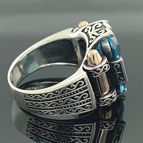 Man Silver Aquamarine Stone Ring, Blue Aquamarine Stone Ring, Vintage Men Ring, Turkısh Ottoman Men Ring, 925K Sterling Silver Ring #TOP3