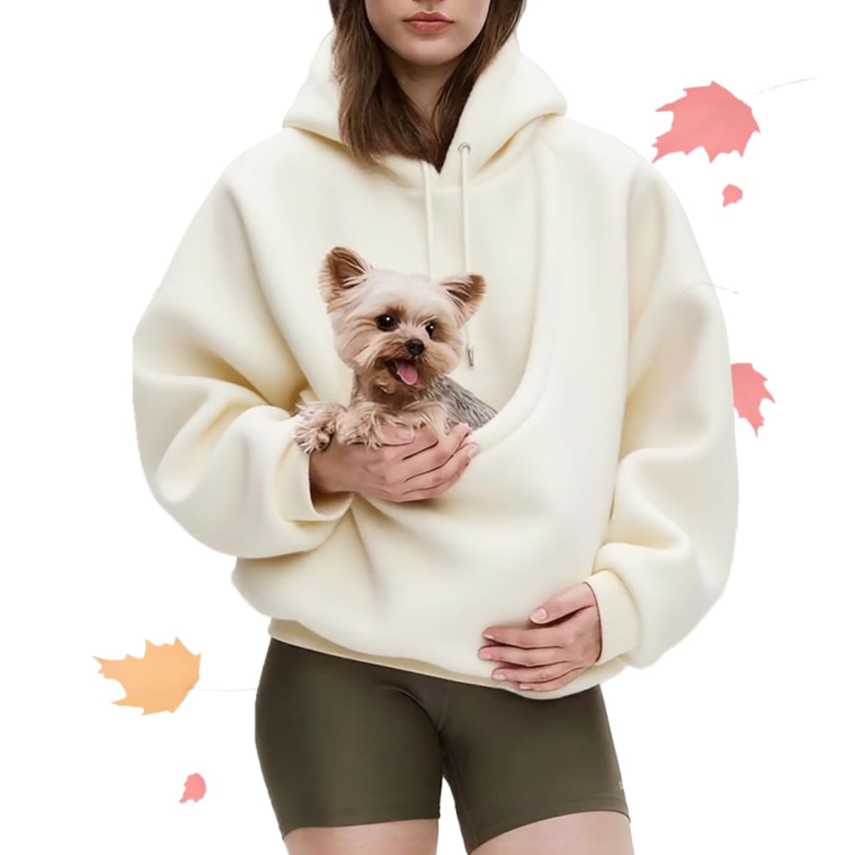 Pet Pouch Hoodies Oversized Pet Sling Hoodie with Pockets (White,M)