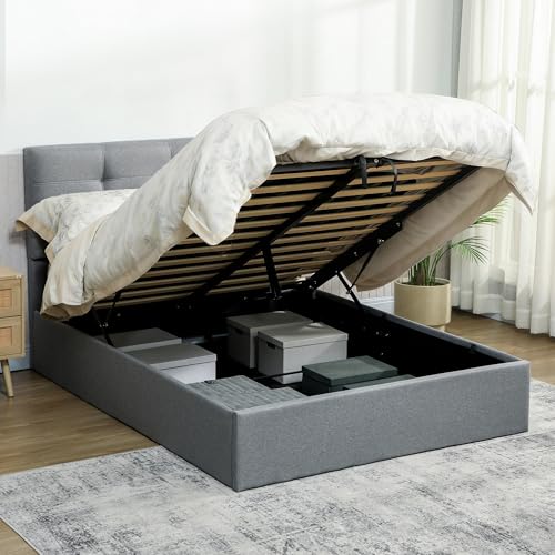 HOMCOM 4ft6 Double Ottoman Bed, Upholstered Storage Bed Fram