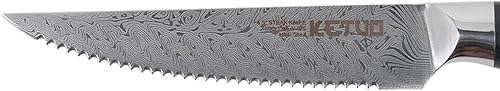 Miniatura 6 de Ketuo Cuchillo de chef profesional de acero al carbono de Damasco con hoja de patrón láser y madera de Pakka negra (cuchillo para carne de 4.5