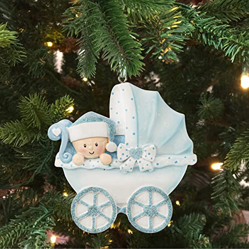 Uniqxmas Personalized Baby Boy Carriage Christmas Ornament – Free Customization | My Baby's First / Second Christmas Keepsake For Son Grandbaby – Custom Blue Stroller Xmas Tree Decoration #TOP4