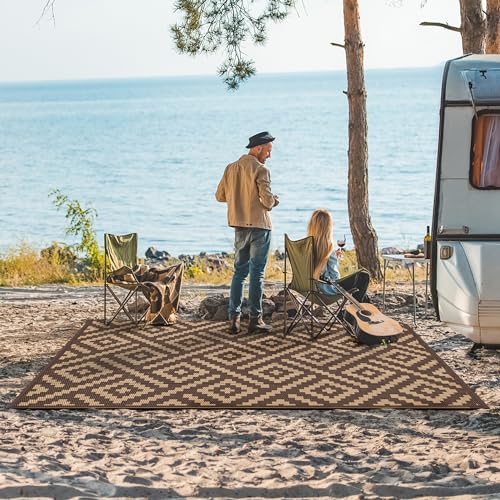 Image of GENIMO Outdoor Rug, Waterproof Plastic Rugs for Patio, 6'x9' Coffee Brown