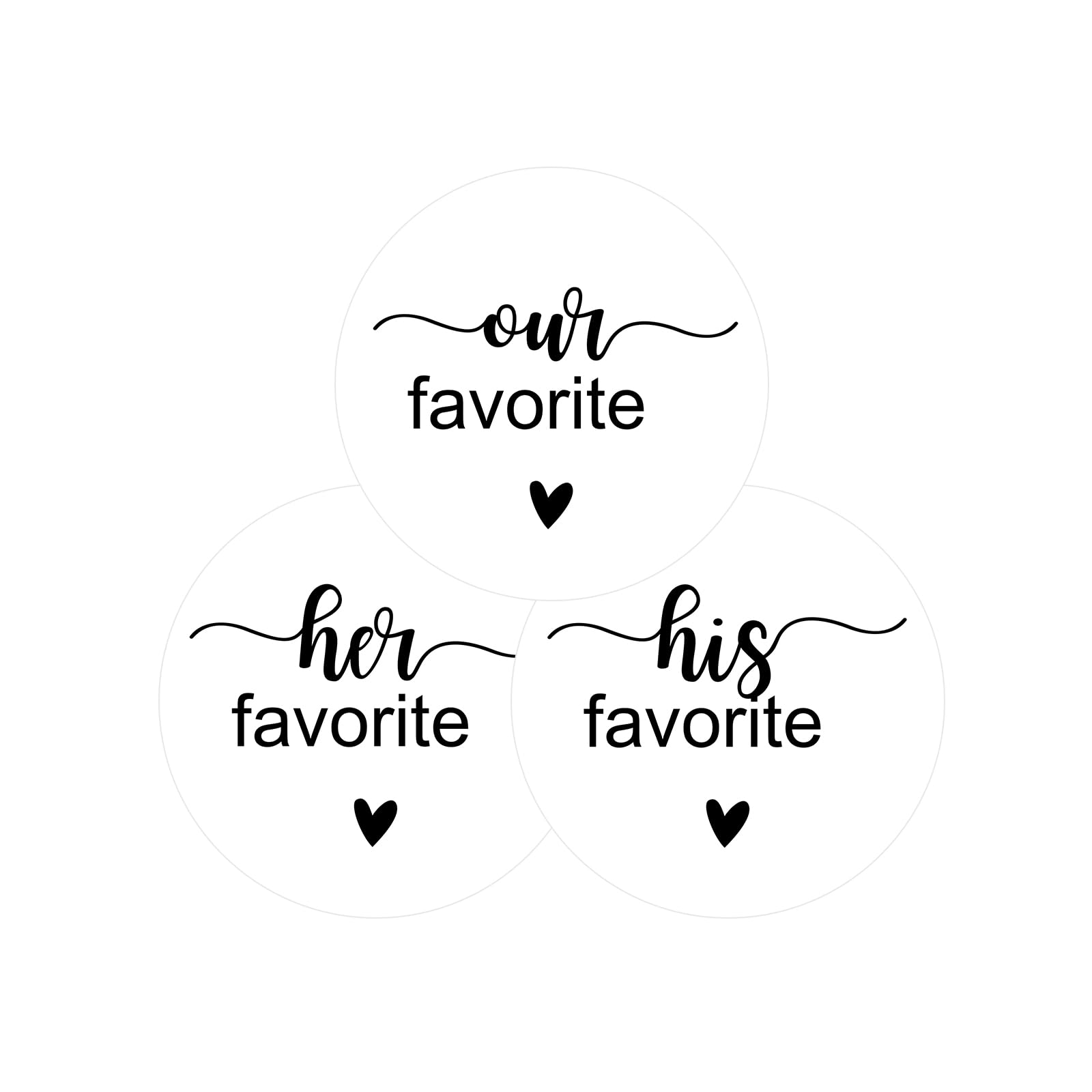 G2PLUS 120PCS His & Her Favorite Stickers - 2" Round Wedding Favors, White & Black Sealing Labels for Party Favors & Baby Showers (40 Each)