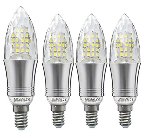 Sauglae E14 LED Bougie Ampoules 12W, 100W Équivalent Ampoules à Incandescence, 6000K Blanc Froid, Non Dimmable, 1200LM, Petite Vis Edison, Lot de 4