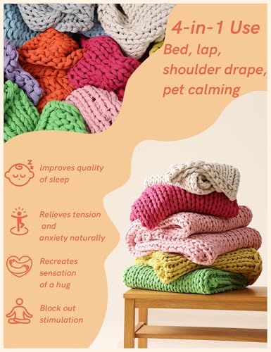 YnM Cooling Weighted Blanket, 100% Cotton Handmade Chunky Knitted Blanket, Weighted Lap, Breathable Heavy Blankets, Machine Washable Throw for Sleep or Home Decor (Cream, 35x40 Inch, 5lbs) by YnM - Used condition - Image 16