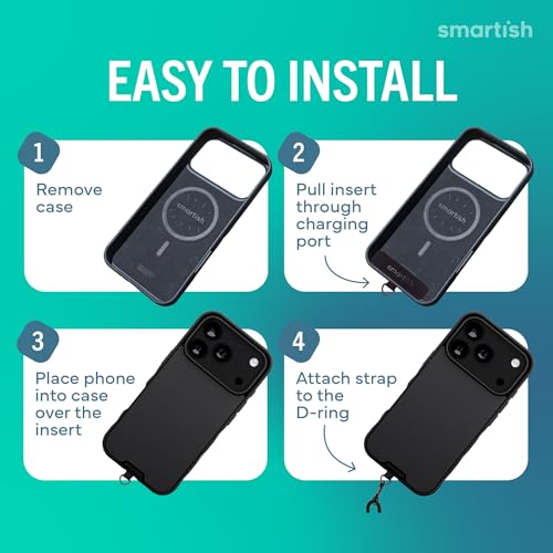 Image of Smartish iPhone 17 Pro MagSafe Case + Crossbody Lanyard Strap - Thin Grip Cover with Universal Detachable Shoulder Neck Strap for Apple iPhone 17 Pro - Black Tie Affair