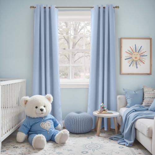Image of YoungsTex Light Blue Blackout Curtains 84 Inches Long for Living Room - Thermal Insulated with Grommet Darkening Window Treatments Privacy for Kids Boy Nursery Bedroom, 2 Panels, 52 x 84 Inch