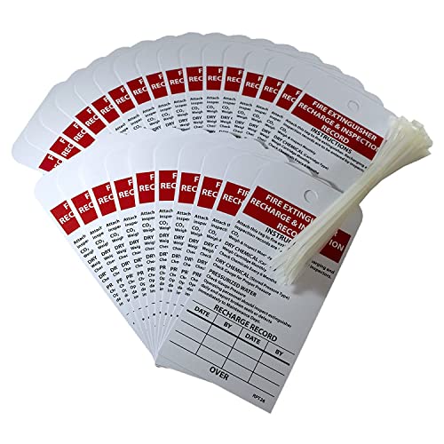 Image of NMC RPT26 Fire Extinguisher Recharge & Inspection Record Tag, Unrippable Vinyl, Notice Inspection Tag, Black, Red, White